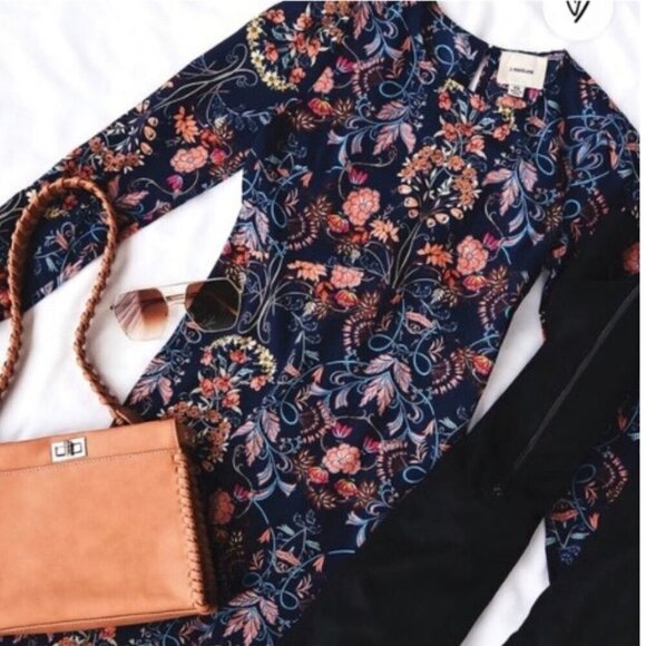 I.Madeline Garden Splendor Navy Blue Flora | Long Sleeve Midi Dress Sz: Small - Picture 2 of 16